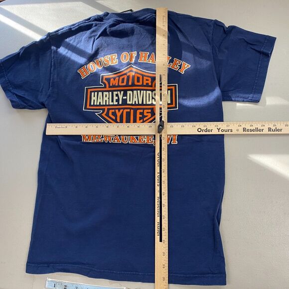 Harley Davidson T Shirt Mens Small Blue Milwaukee WI House of Harley Big Logo - Picture 5 of 8